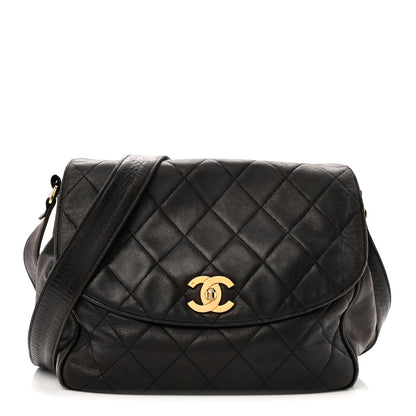Lambskin Quilted Flap Shoulder Bag Black