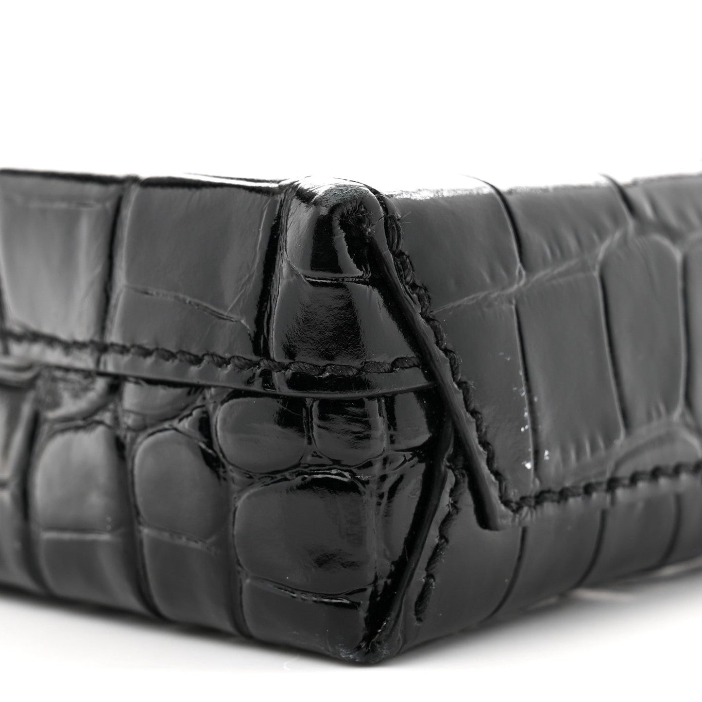 Calfskin Crocodile Embossed Logo Shopping Phone Holder Bag Black