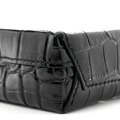 Calfskin Crocodile Embossed Logo Shopping Phone Holder Bag Black