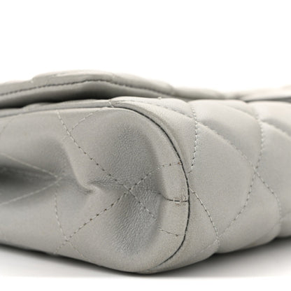 Metallic Lambskin Quilted Clutch With Chain Flap Silver