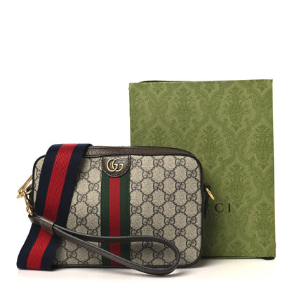 GG Supreme Monogram Textured Dollar Calfskin Web Ophidia Wristlet Shoulder Bag Beige Ebony New Acero
