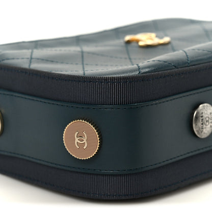Calfskin Grosgrain Stitched Button Up Camera Case Green