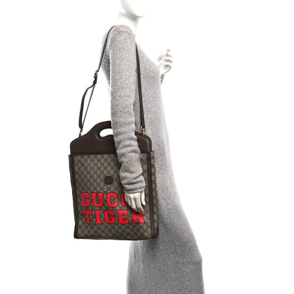 GG Supreme Monogram Textured Dollar Calfskin Web Gucci Tiger Slip Handle Tote Beige Ebony Live Red New Shamarock New Acero