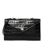 Calfskin Crocodile Embossed Envelope Clutch With Strap Black