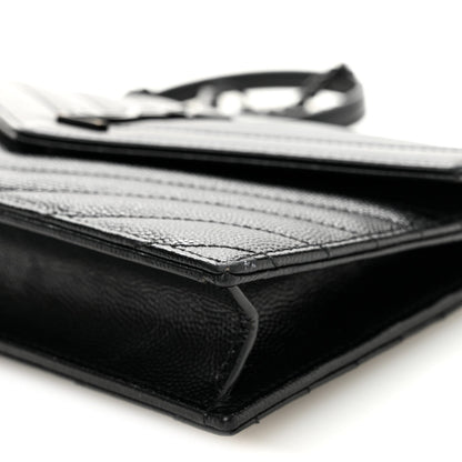 Grain De Poudre Matelasse Chevron Monogram Monochrome Envelope Chain Wallet Black