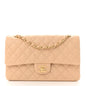 Lambskin Quilted Medium Double Flap Beige
