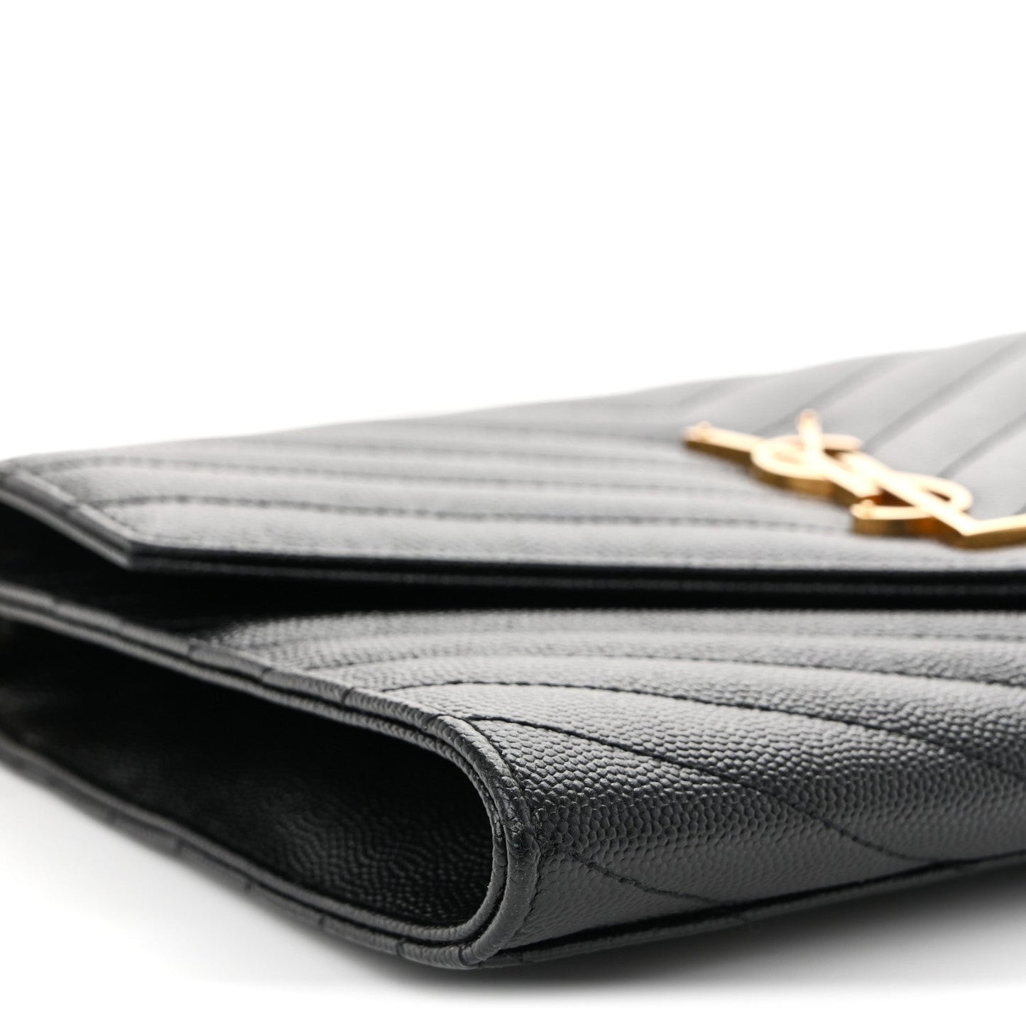 Grain De Poudre Matelasse Chevron Monogram Envelope Clutch Black