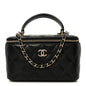 Lambskin Quilted Small Top Handle Vanity Case With Chain Black