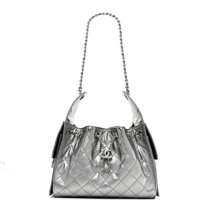 Metallic Caviar Quilted Small Chanel 25 Handbag Anthracite