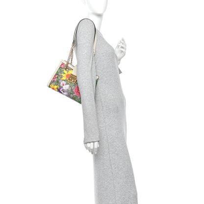 GG Supreme Monogram Flora Textured Calfskin Small Padlock Tote Beige Ebony Multicolor Mystic White
