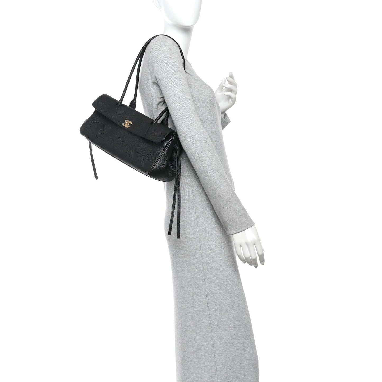 Grained Calfskin Stitched Urban Essentials Small Shopping Bag Black