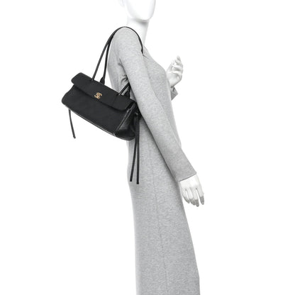 Grained Calfskin Stitched Urban Essentials Small Shopping Bag Black