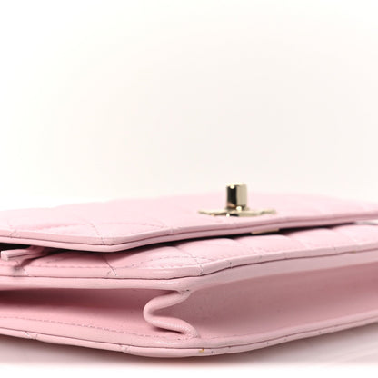 Lambskin Quilted Trendy Chain CC Wallet On Chain WOC Light Pink