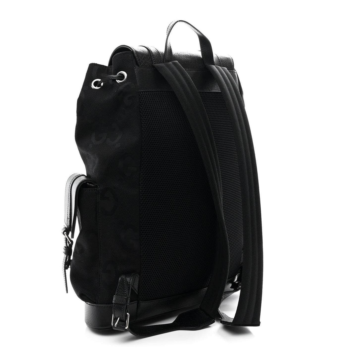 Monogram Jumbo GG Textured Dollar Calfskin Web Double Buckle Backpack Black