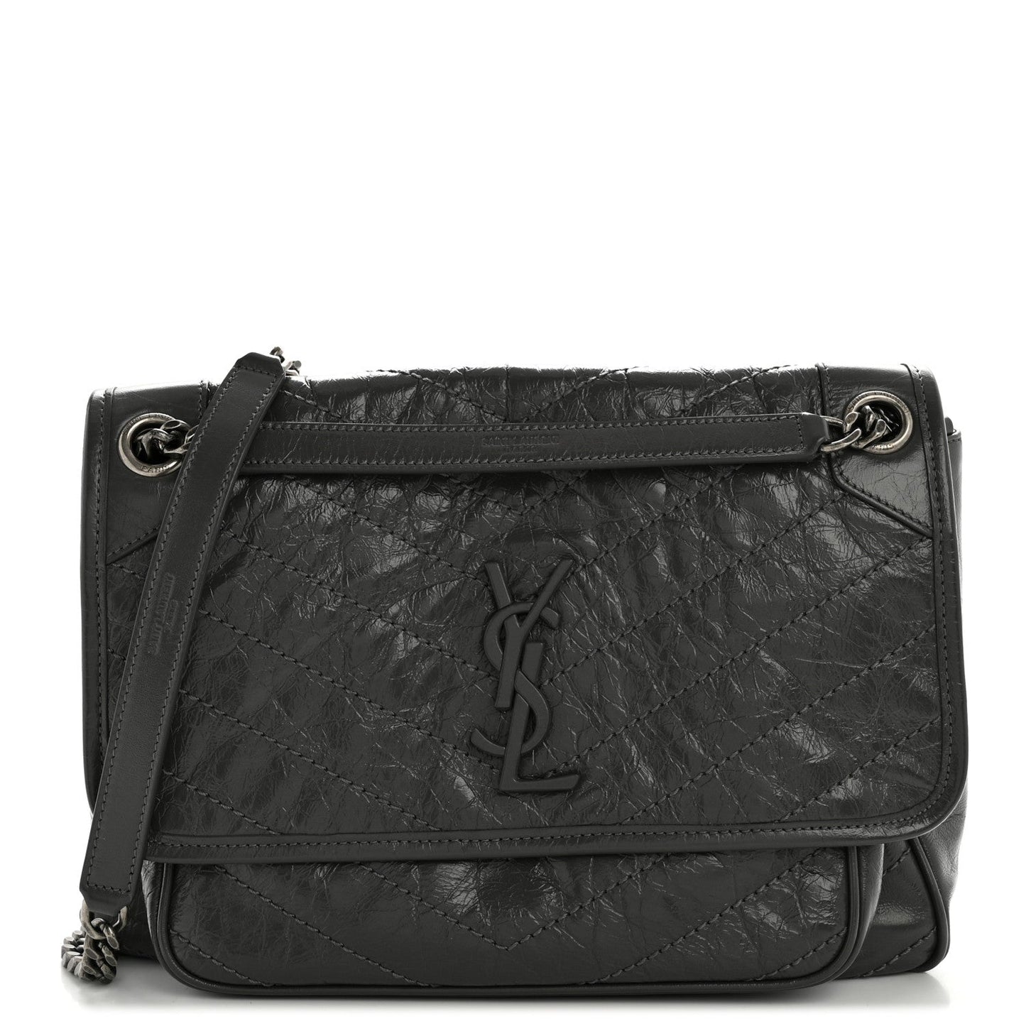 Crinkled Calfskin Matelasse Monogram Medium Niki Chain Satchel Storm