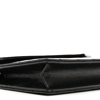 Grain De Poudre Matelasse Chevron Monogram Envelope Chain Wallet Black