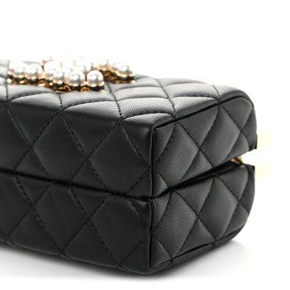 Lambskin Quilted Pearl CC Vanity Case Black