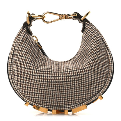 Wool Nappa Micro Houndstooth Nano Fendigraphy Hobo Charm Beige Moro