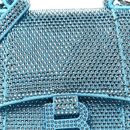 Strass Suede Hourglass Top Handle Bag XS Light Blue