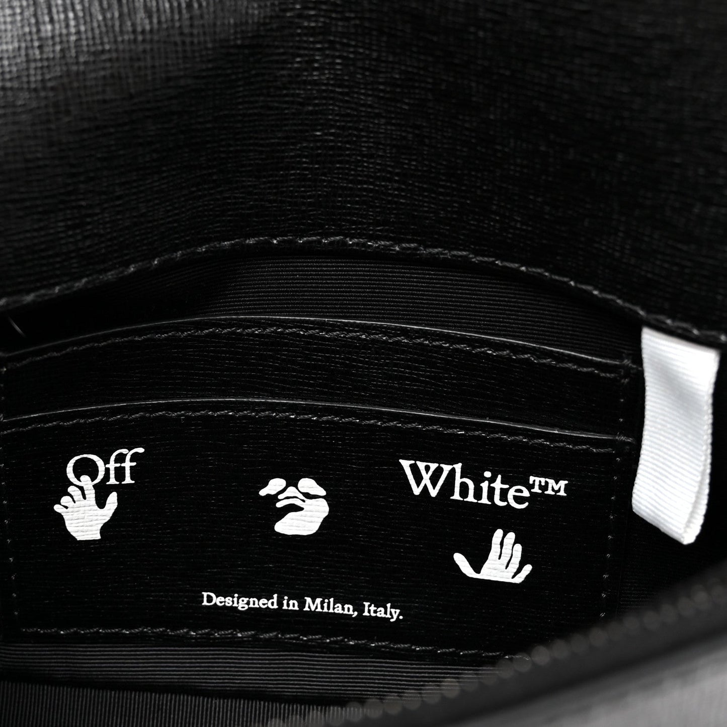 Saffiano Striped Mini Diag Binder Clip Bag Black White Indus