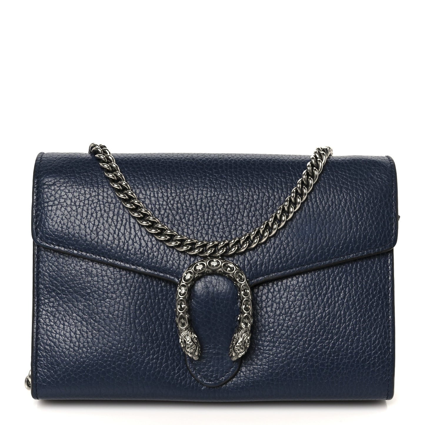 Dollar Calfskin Crystal Mini Dionysus Chain Wallet Blue Agata Black Diamond