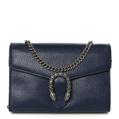 Dollar Calfskin Crystal Mini Dionysus Chain Wallet Blue Agata Black Diamond