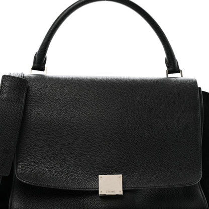 Drummed Calfskin Suede Medium Trapeze Black