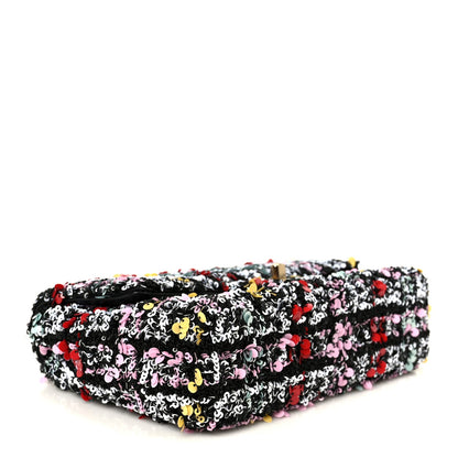 Tweed Sequin Small Single Flap Black Red Multicolor