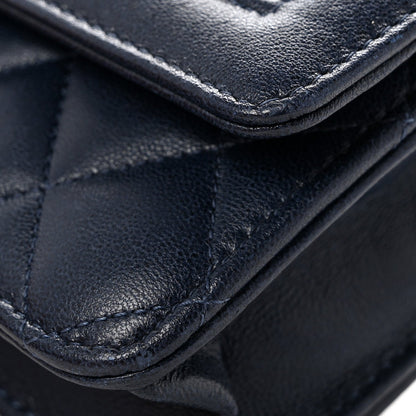 Lambskin Quilted Hold The Line Wallet On Chain WOC Dark Blue