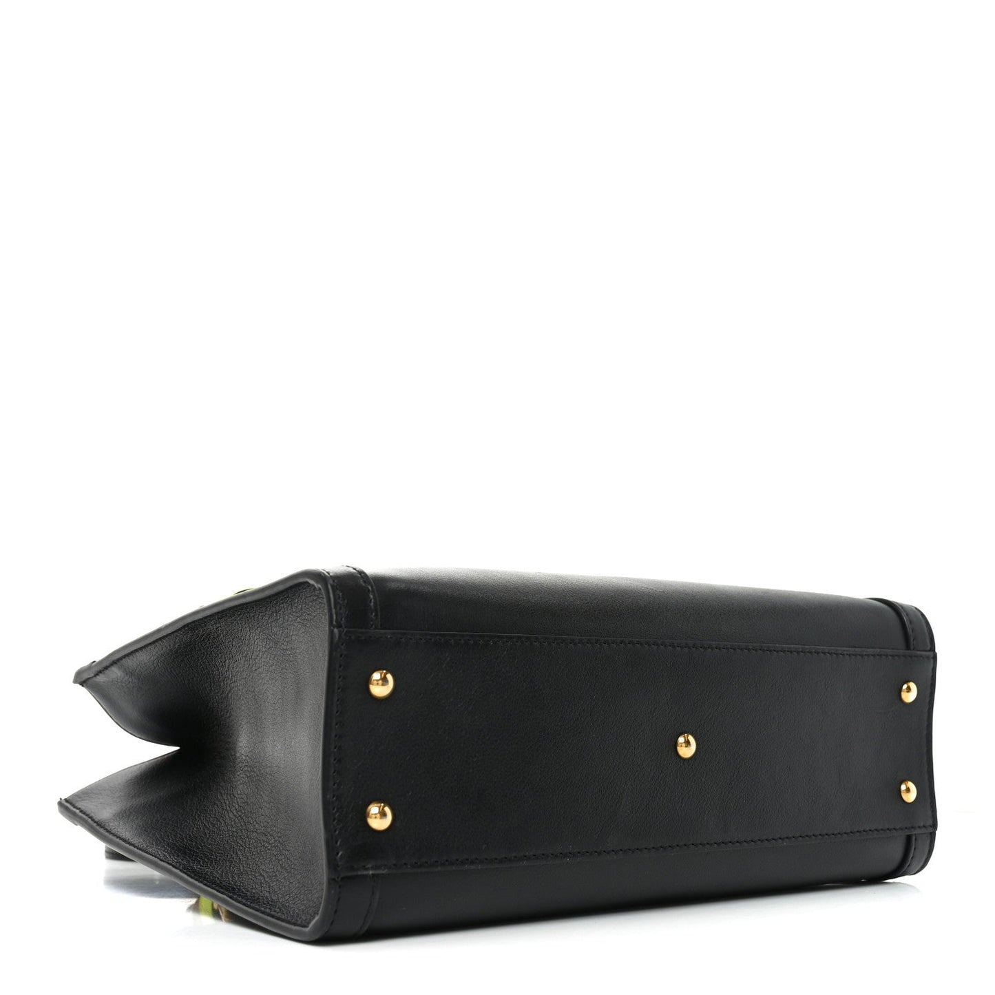 Calfskin Small Diana Tote Bag Black Yellow Fluo
