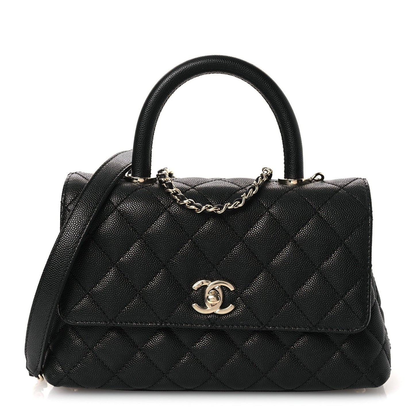 Caviar Quilted Mini Coco Handle Flap Black