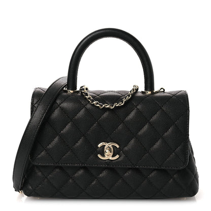 Caviar Quilted Mini Coco Handle Flap Black
