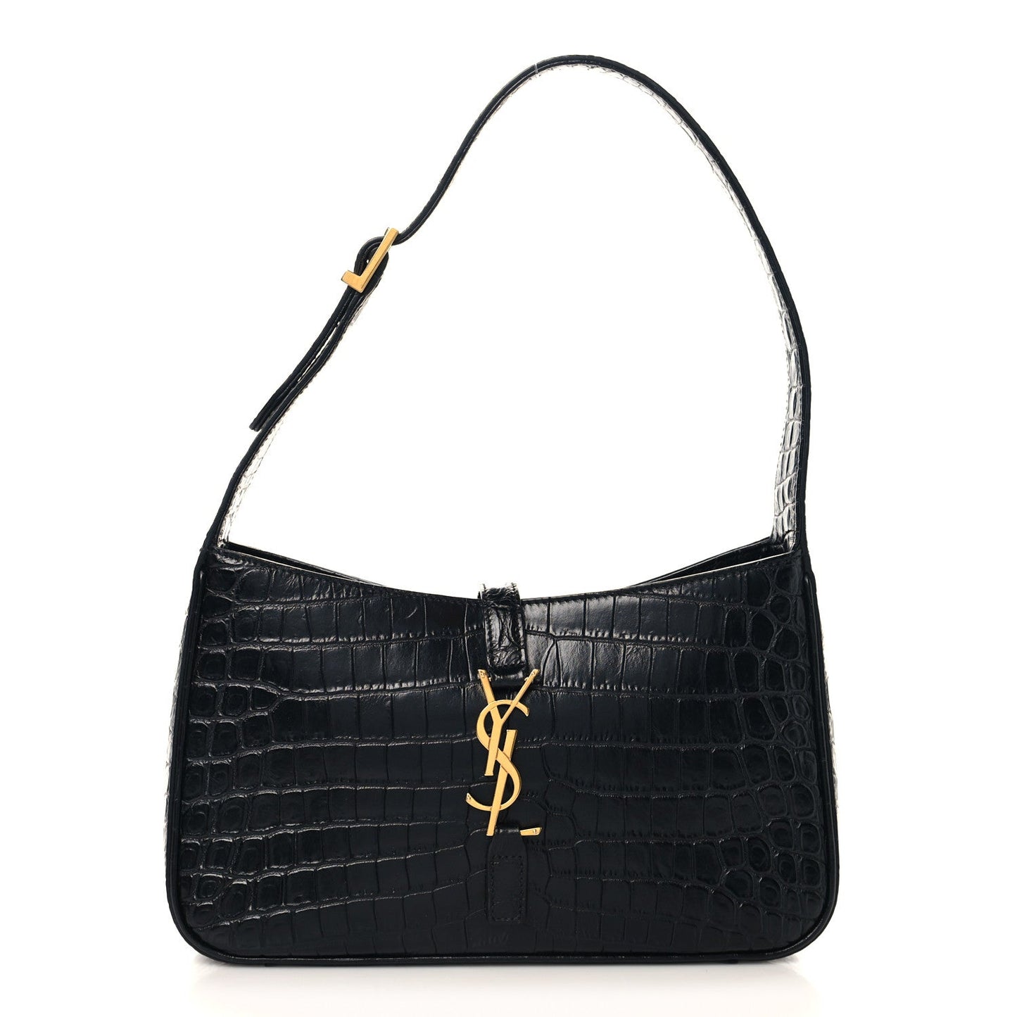 Calfskin Crocodile Embossed Le 5 A 7 Hobo Black