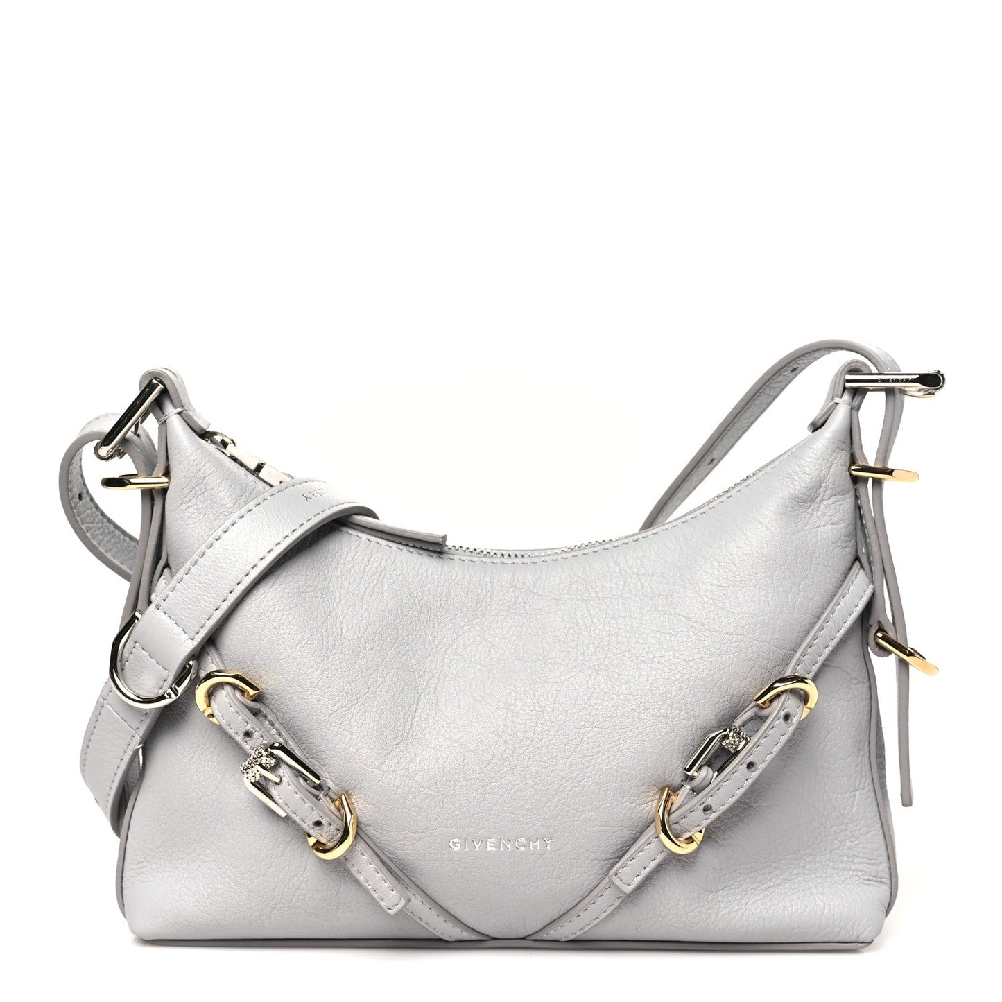 Tumbled Calfskin Mini Voyou Boyfriend Party Bag Light Grey