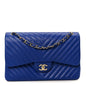 Lambskin Chevron Quilted Jumbo Double Flap Navy Blue