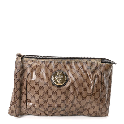 Crystal Monogram Large Hysteria Clutch Brown