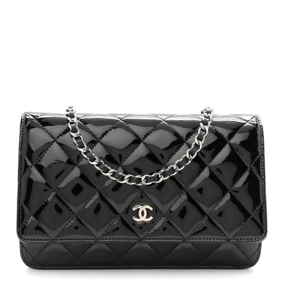 Patent Quilted Wallet On Chain WOC Black