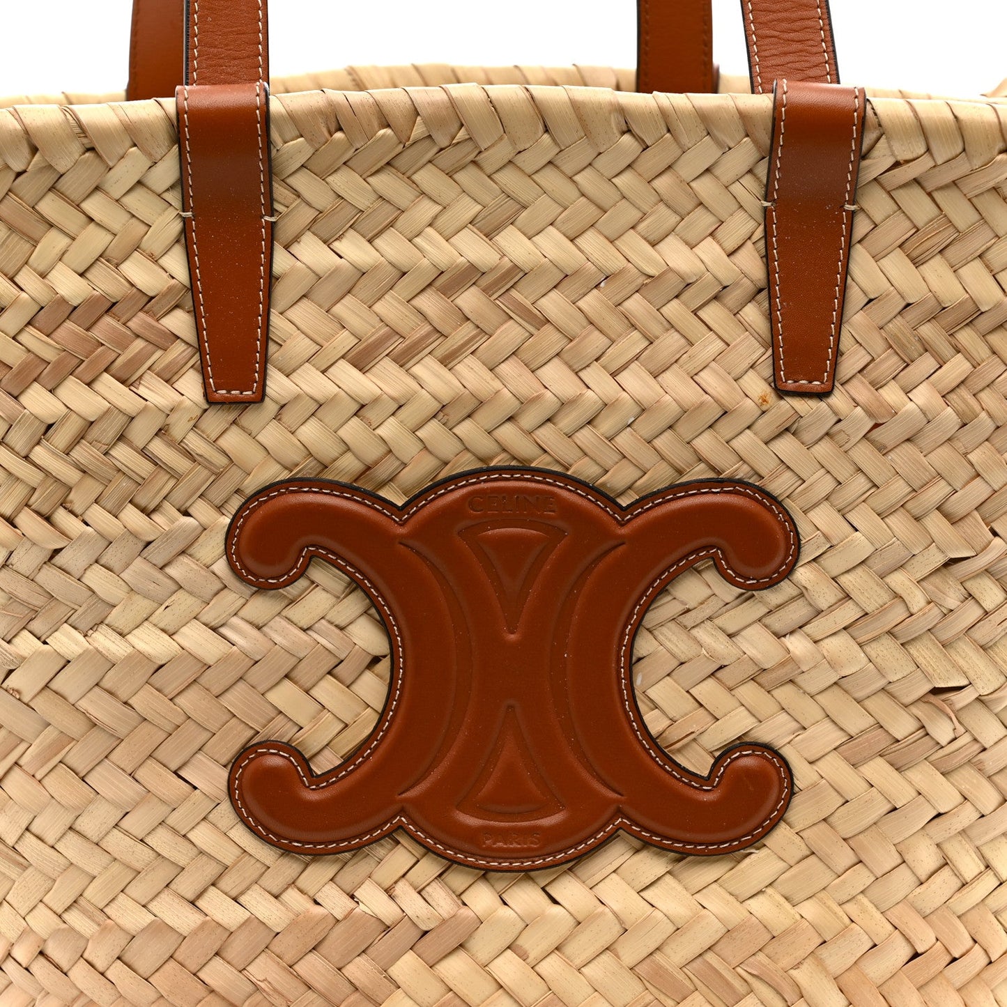 Raffia Calfskin Triomphe Medium Panier Tan
