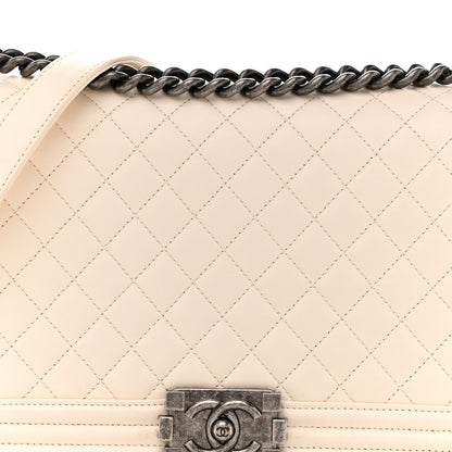 Calfskin Quilted New Medium Boy Flap White