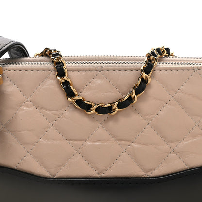 Aged Calfskin Quilted Small Gabrielle Clutch With Chain Beige Black