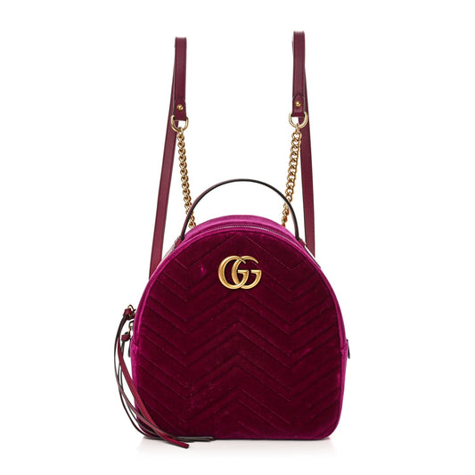 Velvet Matelasse GG Marmont Dome Backpack Fuchsia Violet Cyclamen