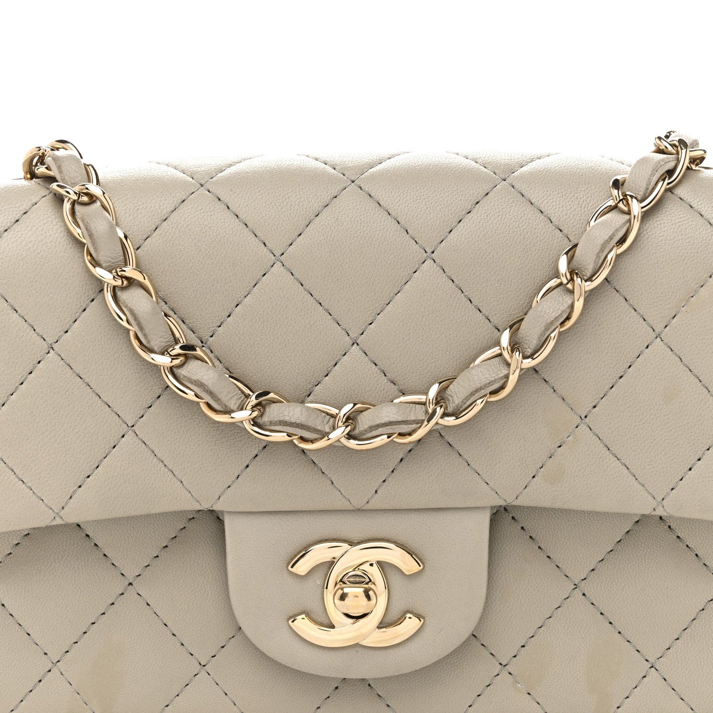 Lambskin Quilted Mini Rectangular Flap Grey
