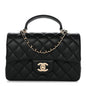 Lambskin Quilted Mini Top Handle Rectangular Flap Black