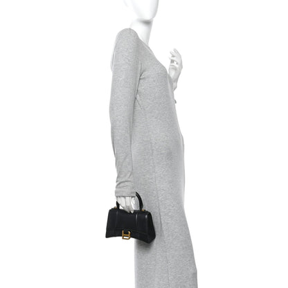 Shiny Box Calfskin Hourglass Top Handle Bag XS Black