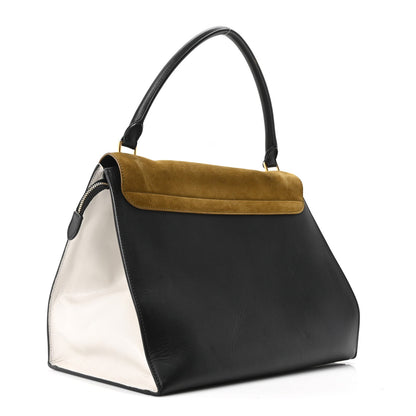 Smooth Calfskin Suede Large Tri-Color Trapeze Brown Black