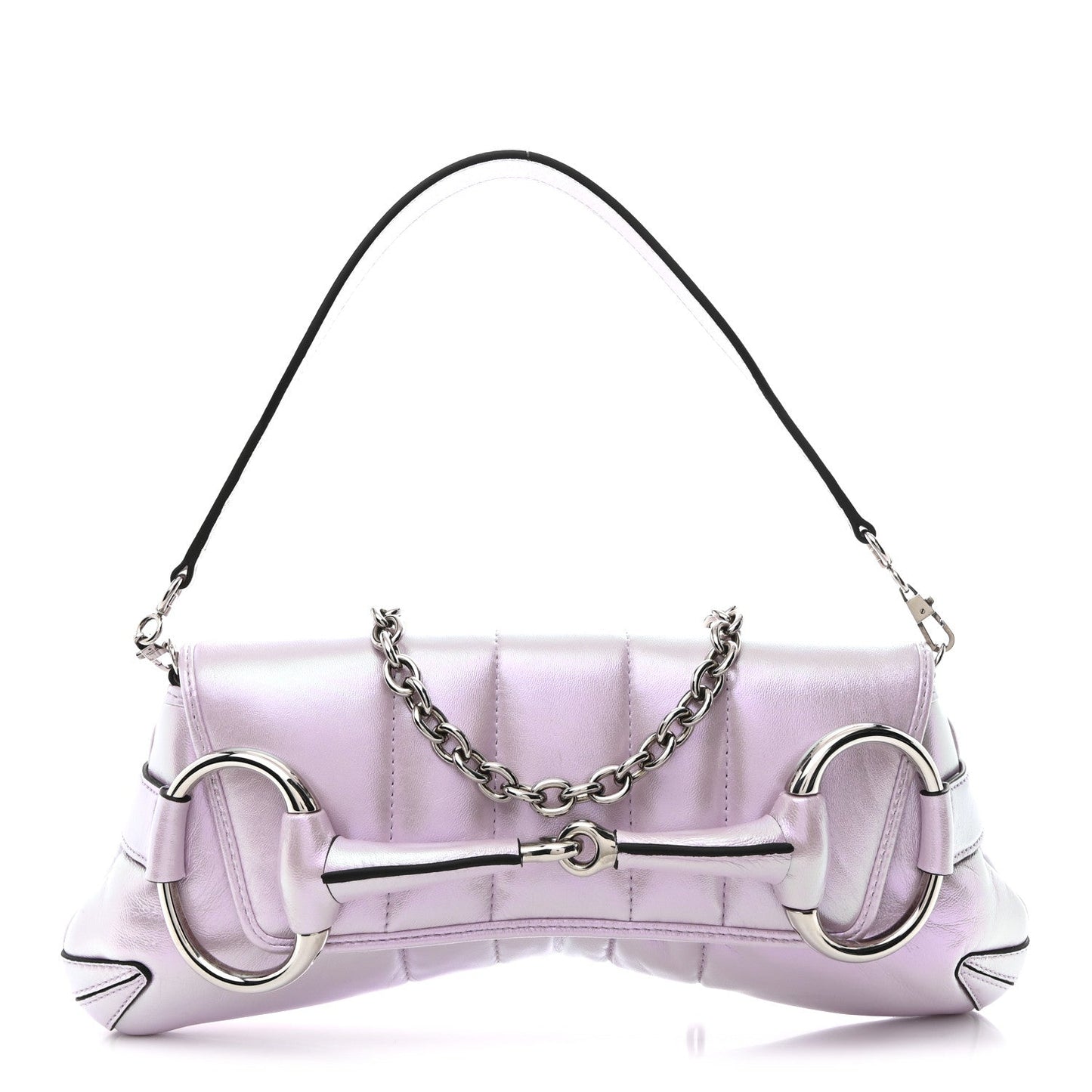 Iridescent Nappa Vertical Matelasse Medium Maxi Horsebit Chain Shoulder Bag Escape Pink