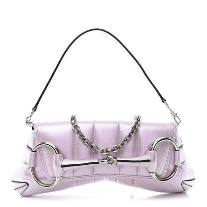 Iridescent Nappa Vertical Matelasse Medium Maxi Horsebit Chain Shoulder Bag Escape Pink