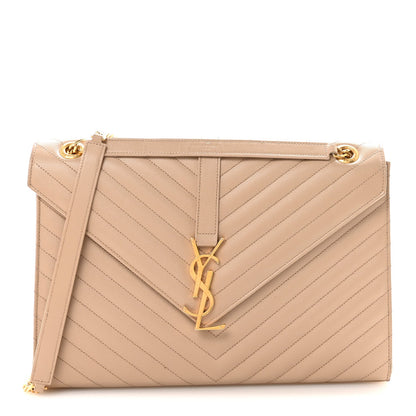 Grain De Poudre Matelasse Chevron Large Monogram Satchel Dark Beige