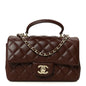 Lambskin Quilted Mini Top Handle Rectangular Flap Dark Brown