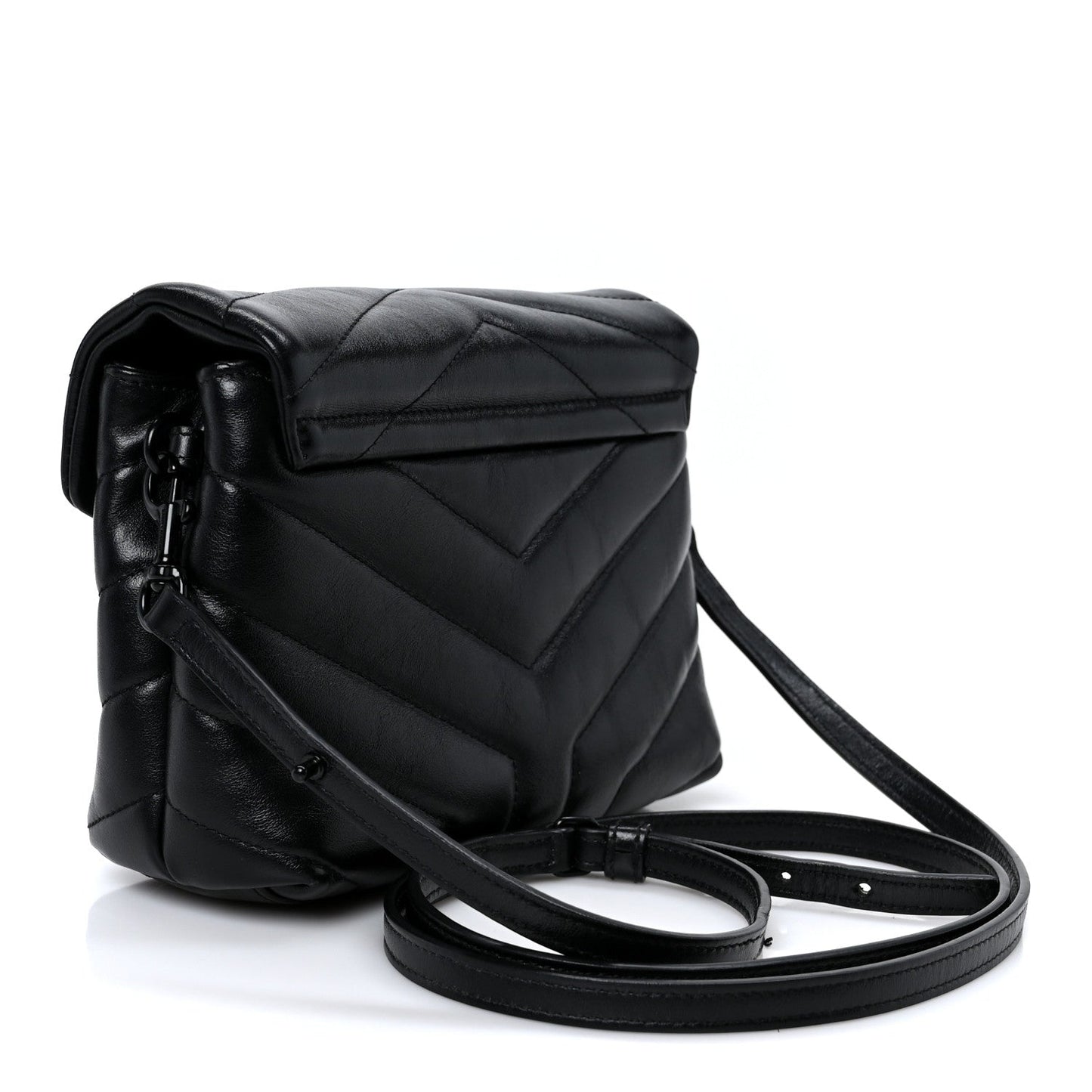 Calfskin Y Quilted Monogram Monochrome Toy Loulou Crossbody Bag Black